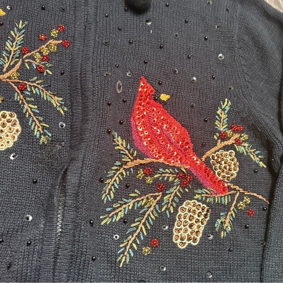 Christmas collection Black Cardigan with Red Bird Embroidery - Picture 4 of 12